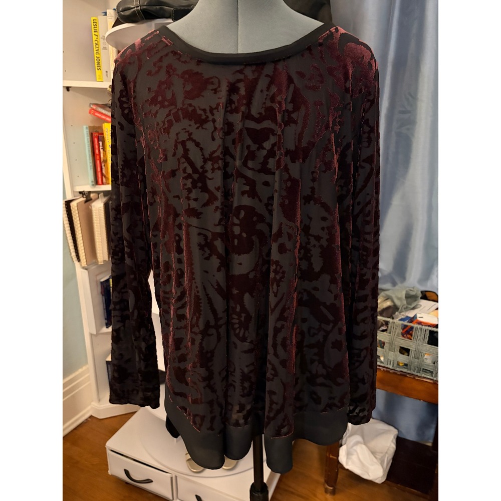Simply Vera Wang Top 0X Burgundy Black Burnout Velvet Paisley Whimsigoth Top